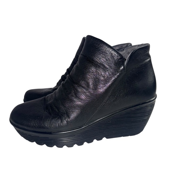 Skechers Parallel Double Trouble Black Leather Wedge Ankle Boots 48731 Size 7.5 - Picture 2 of 9